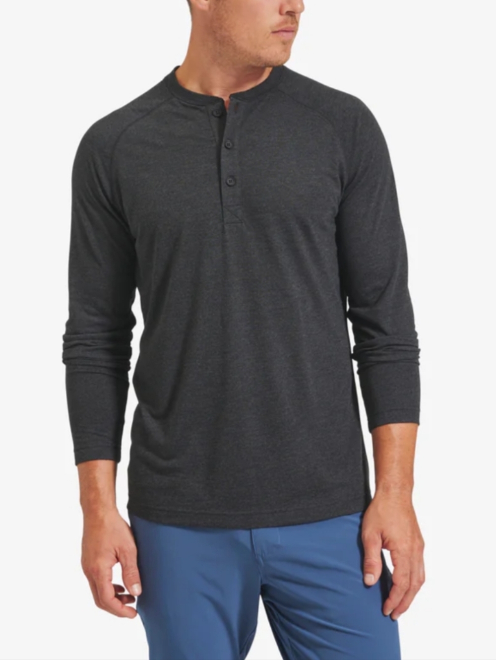 Mizzen + Main Easy Henley Pullover Shirt in Black Heather